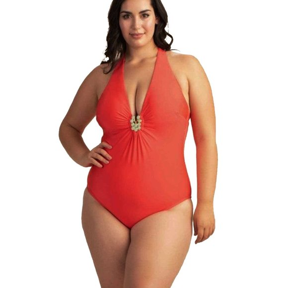 Trina Turk Other - NWT Trina Turk Bijou Solids V Plunge One Piece Plus Size 22W